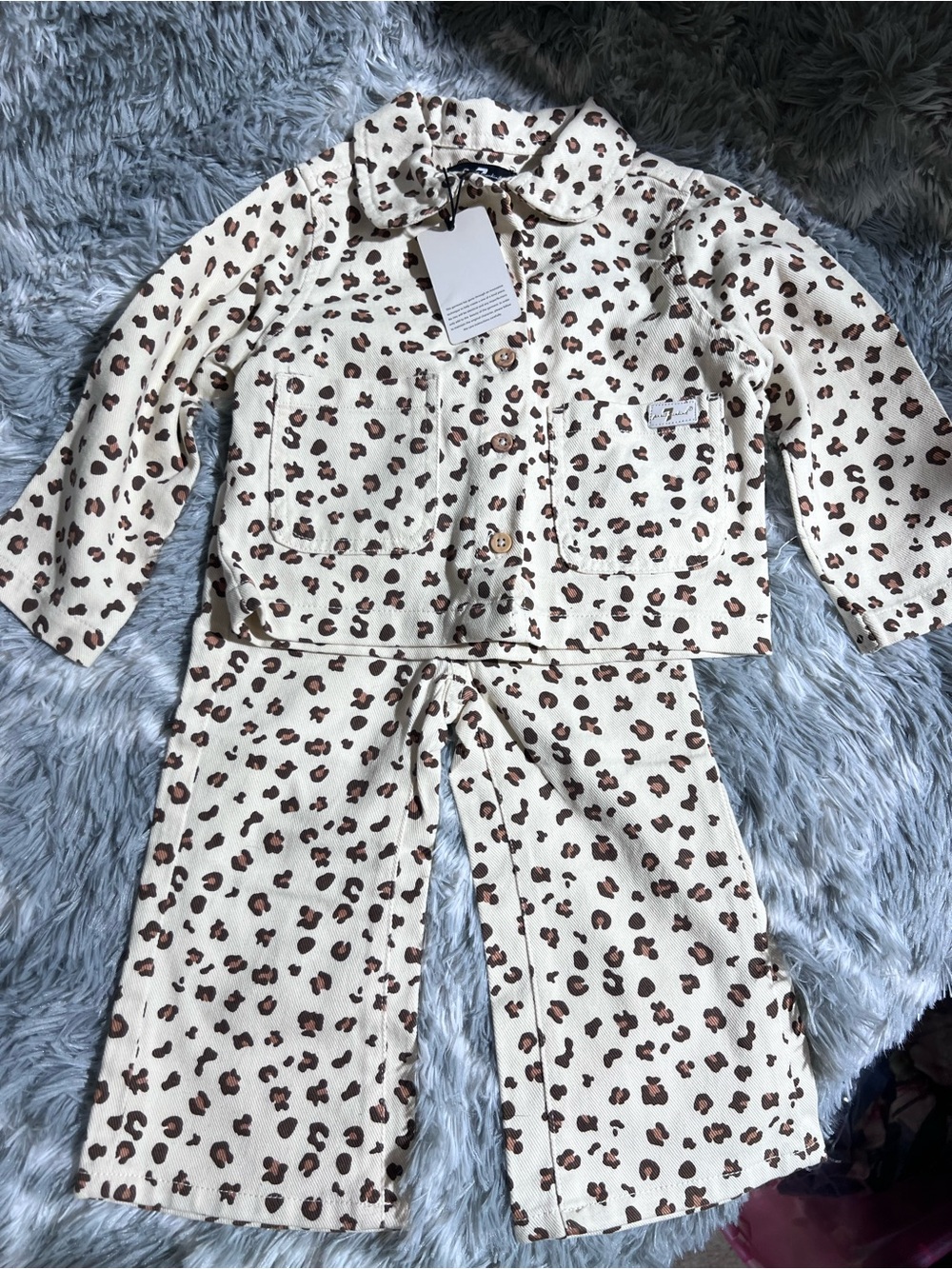 Cream Leopard Print Denim Set